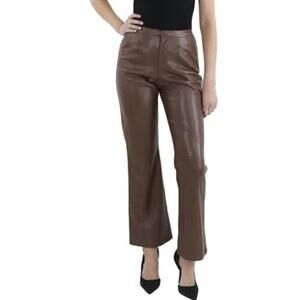 AQUA Women’s Faux Leather High Rise Wide Leg Pants Chocolate Brown Size XL